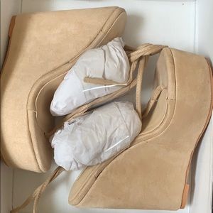 Nude Toe Thong Ankle Strap Wedges